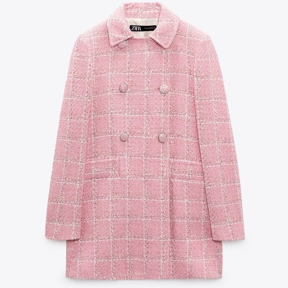 Zara Pink Plaid Women's Coat - Picture 8 of 13